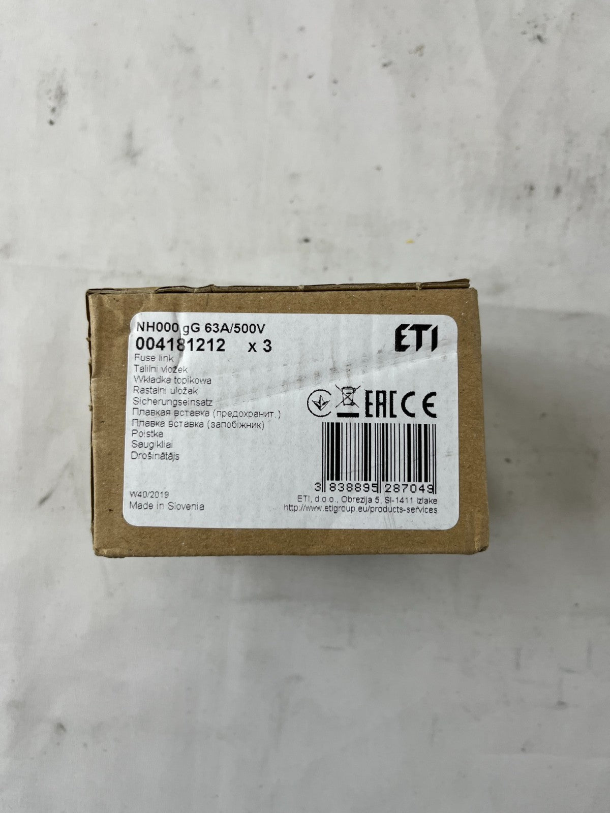 ETI NH000 Fuse Link 63A 500V gG NH Fuse 004181212 3pcs New in Box
