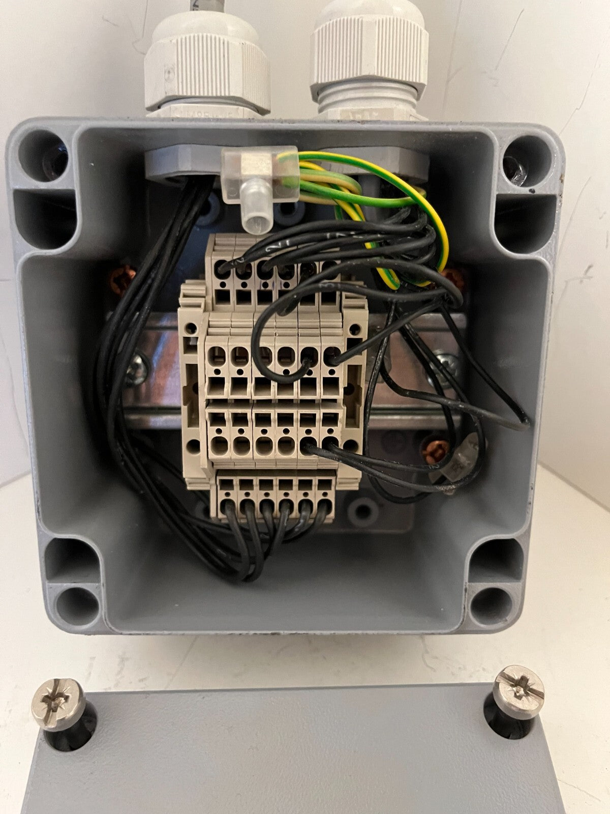 Metal Electrical Junction Box w/ DIN Rail Terminal Block – Used, Working