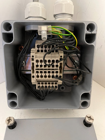 Metal Electrical Junction Box w/ DIN Rail Terminal Block – Used, Working