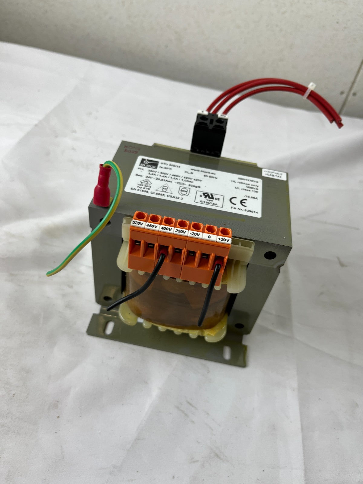 BLOCK STU 500/24 Control Transformer 500VA 24V 20.83A 230/400/460/520V Used