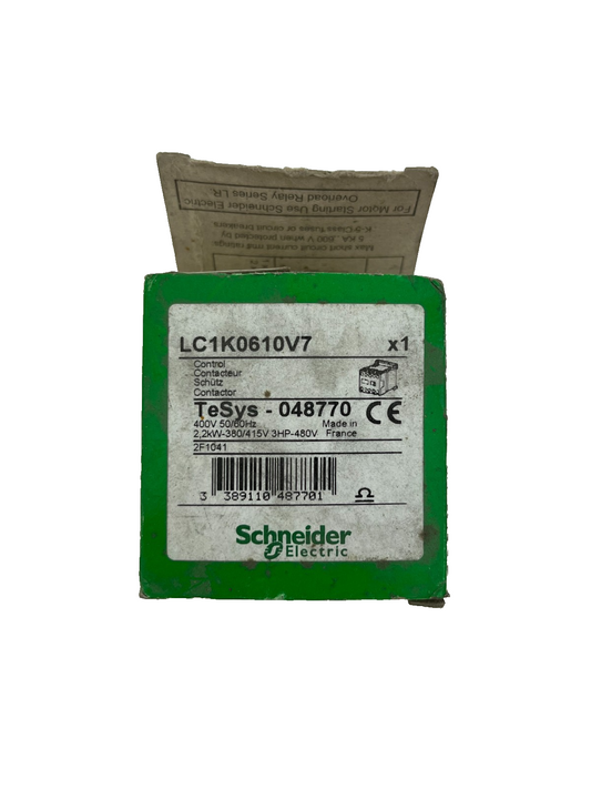 Schneider Electric LC1K0610V7 TeSys K Contactor 3P, 6A, 400V Coil, New in Box