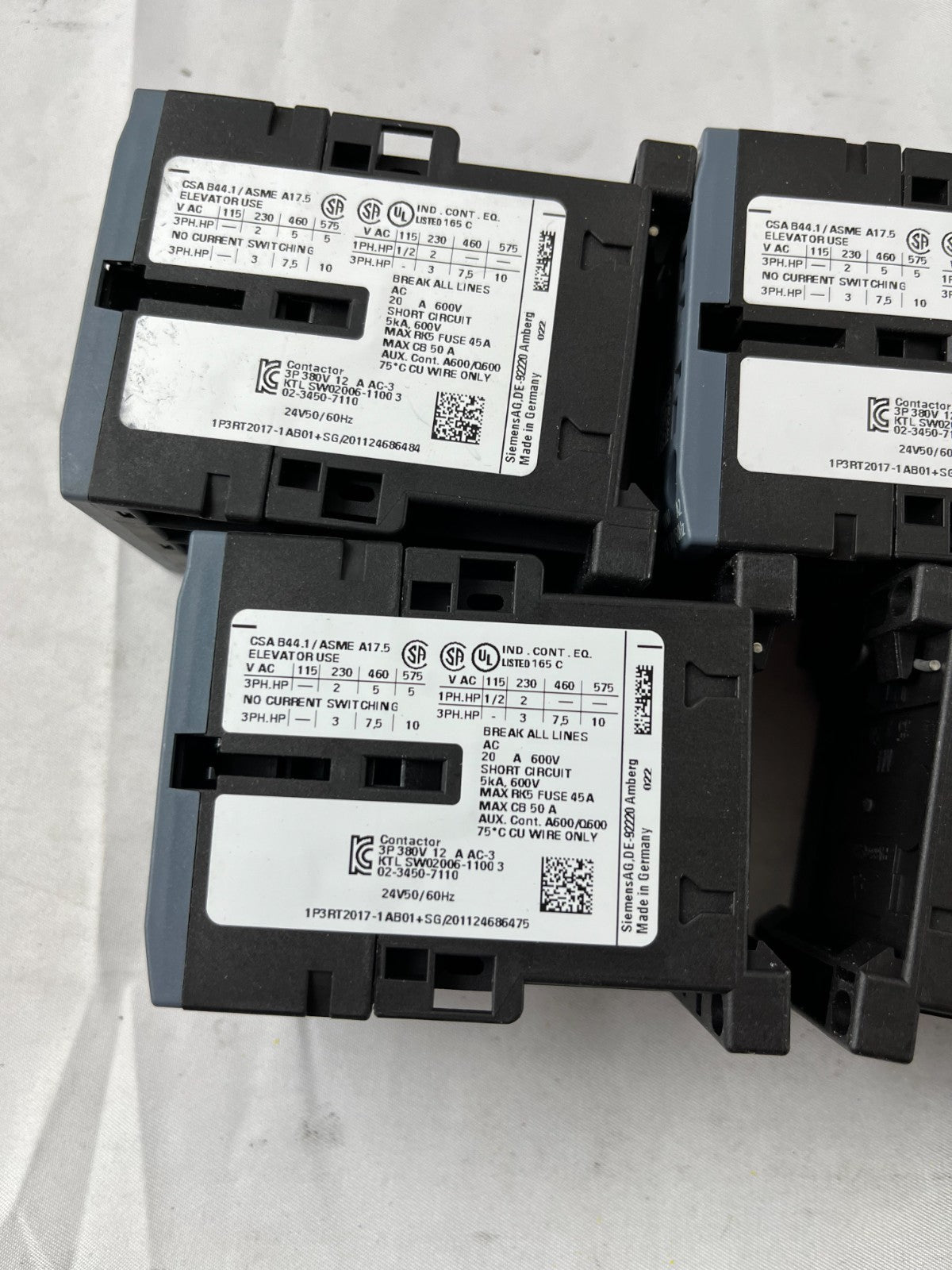 Siemens 3RT2017-1AB01 Contactor 24V Coil 3P SIRIUS Used Lot 5x Spare Units