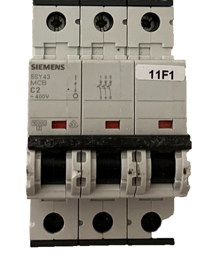 Siemens 5SY43 C2 3-Pole MCB 2A 400V Miniature Circuit Breaker Used Spare Unit