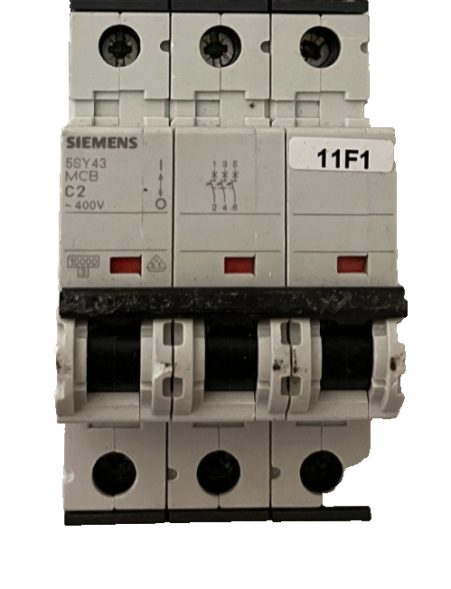 Siemens 5SY43 C2 3-Pole MCB 2A 400V Miniature Circuit Breaker Used Spare Unit
