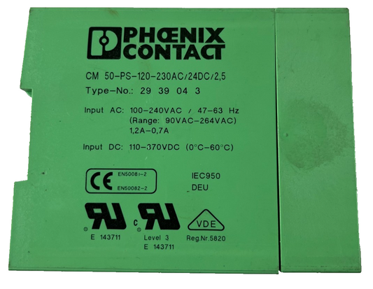 Phoenix Contact CM 50-PS-120-230AC/24DC/2,5 Power Supply 24VDC 2.5A Used Spare