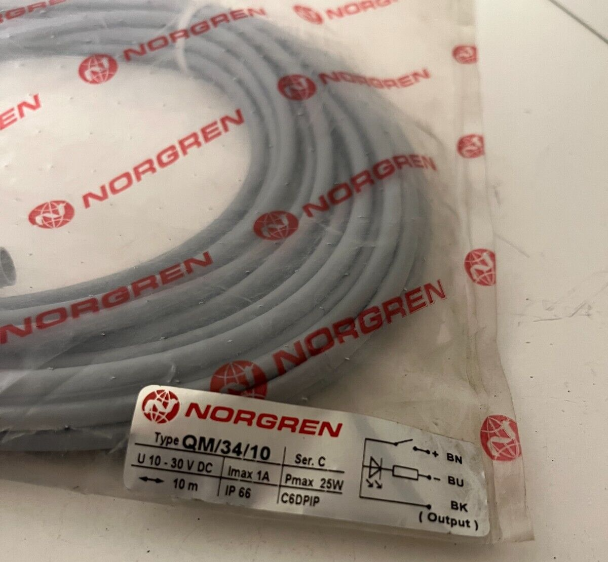 Norgren QM/34/10 Magnetic Reed Switch Sensor 10m Cable 10-30V DC IP66 New Sealed