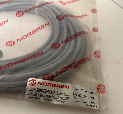 Norgren QM/34/10 Magnetic Reed Switch Sensor 10m Cable 10-30V DC IP66 New Sealed