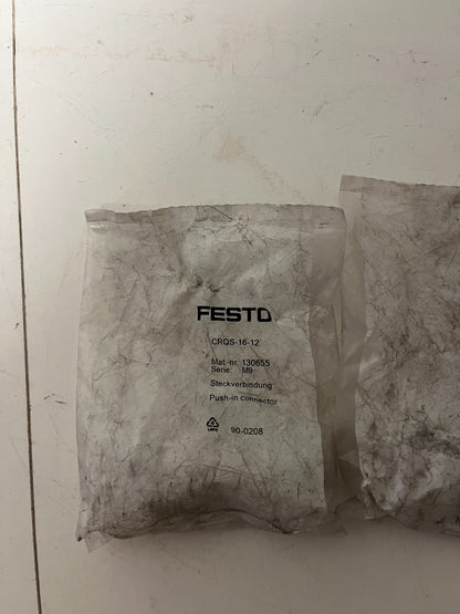 Festo CRQS-16-12 130655 Push-In Connector Pneumatic Fitting New Lot of 2 Pcs