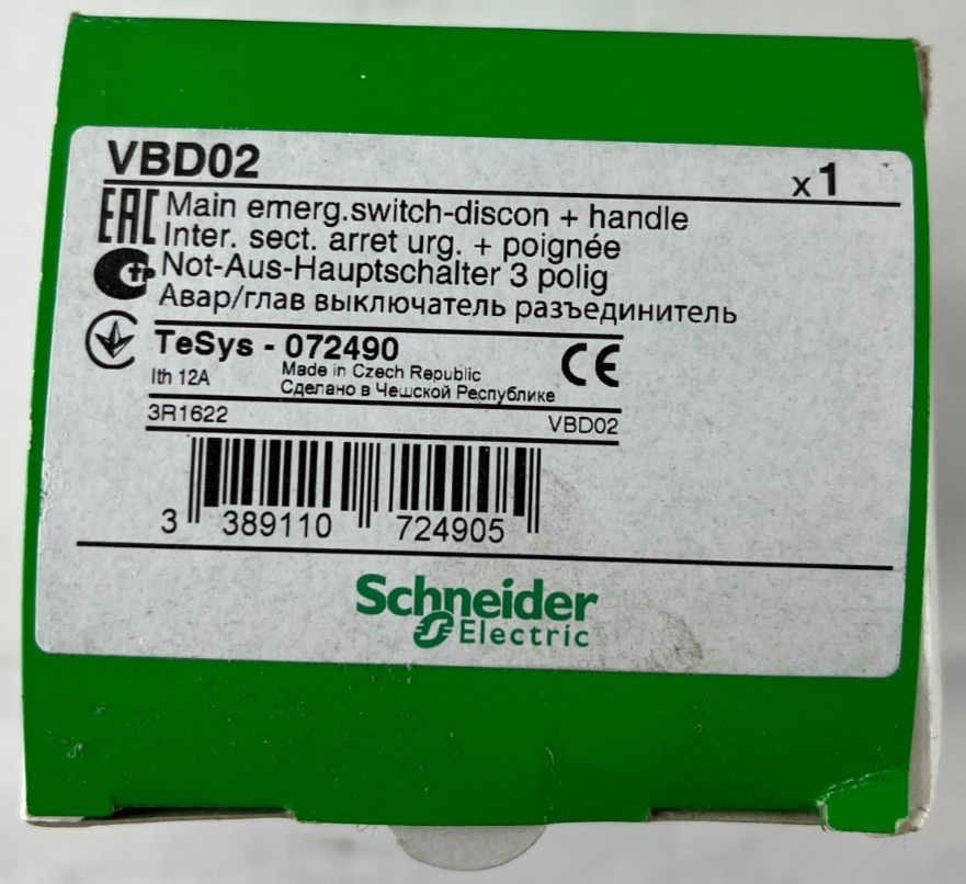 Schneider Electric VBD02 TeSys Vario Main Switch Disconnector 3P 12A 690V NEW