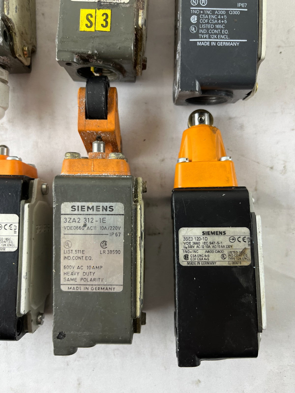 Siemens Limit Switch Lot 6pcs 3ZA2 312-1E 3SE3 120 Roller Lever IP67 Used Spares