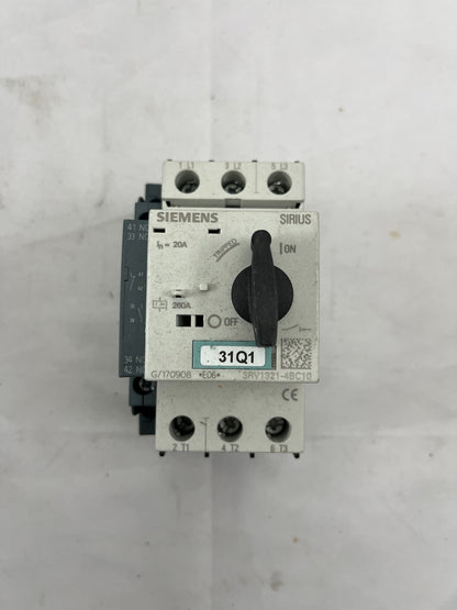 Siemens SIRIUS 3RV1321-4BC10 Motor Protection Circuit Breaker, 20A, 3-Pole, Used