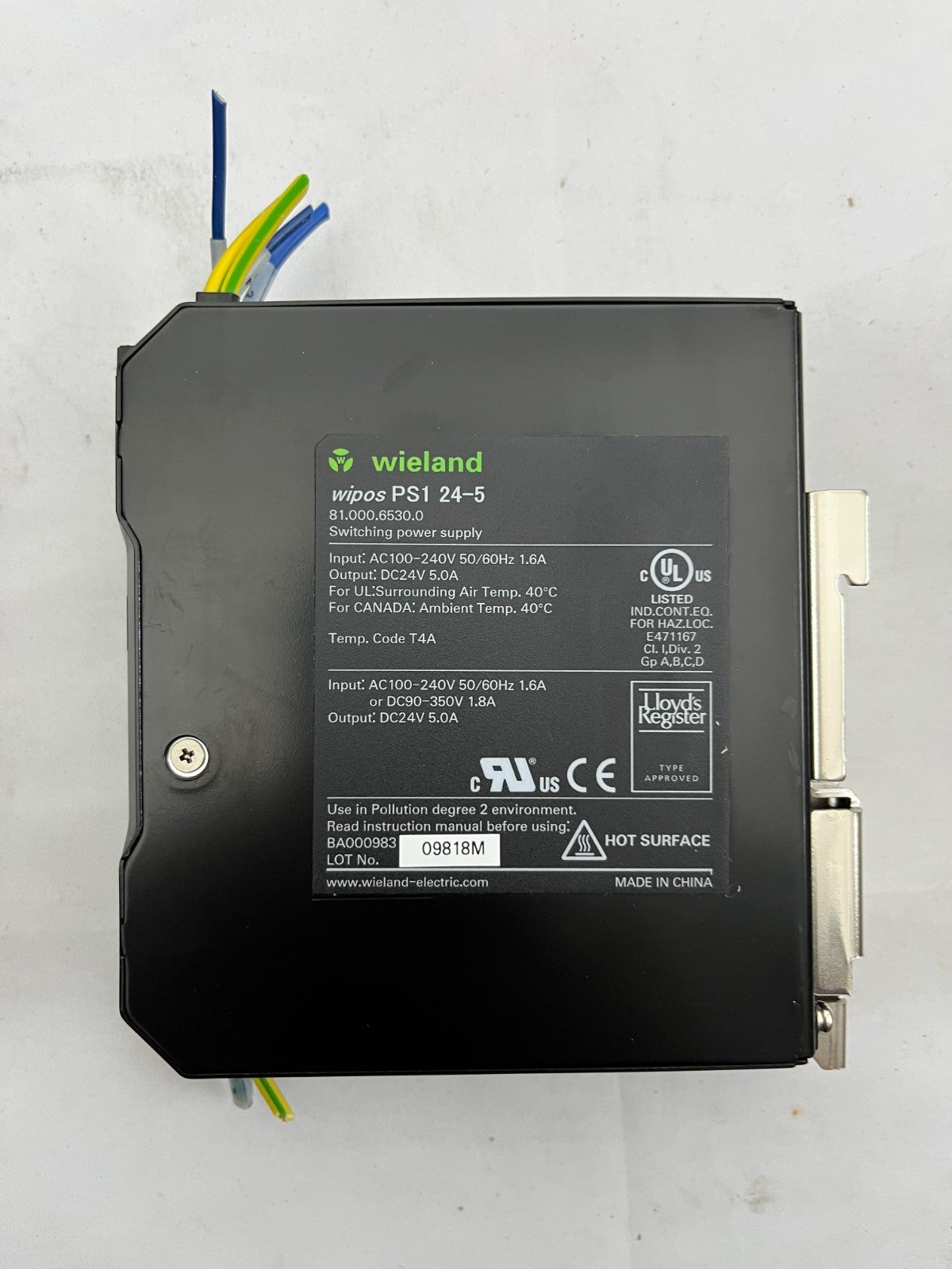 Wieland Wipos PS1 24-5 DIN Rail Power Supply 24V 5A, 81.000.6530.0, Used, Tested