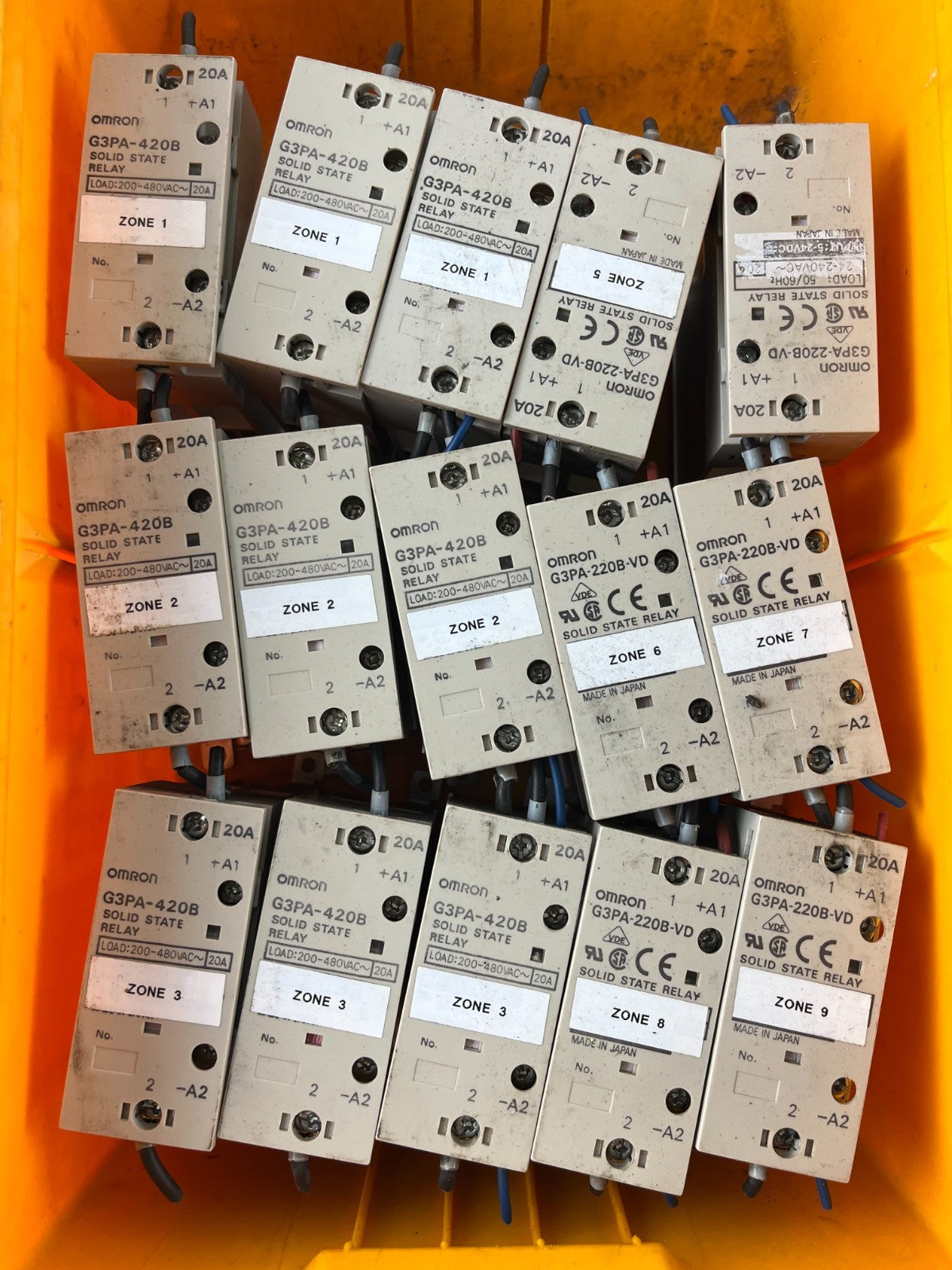 Lot of 15 Omron G3PA-420B G3PA-220B-VD Solid State Relays SSR 20A DIN Rail Used