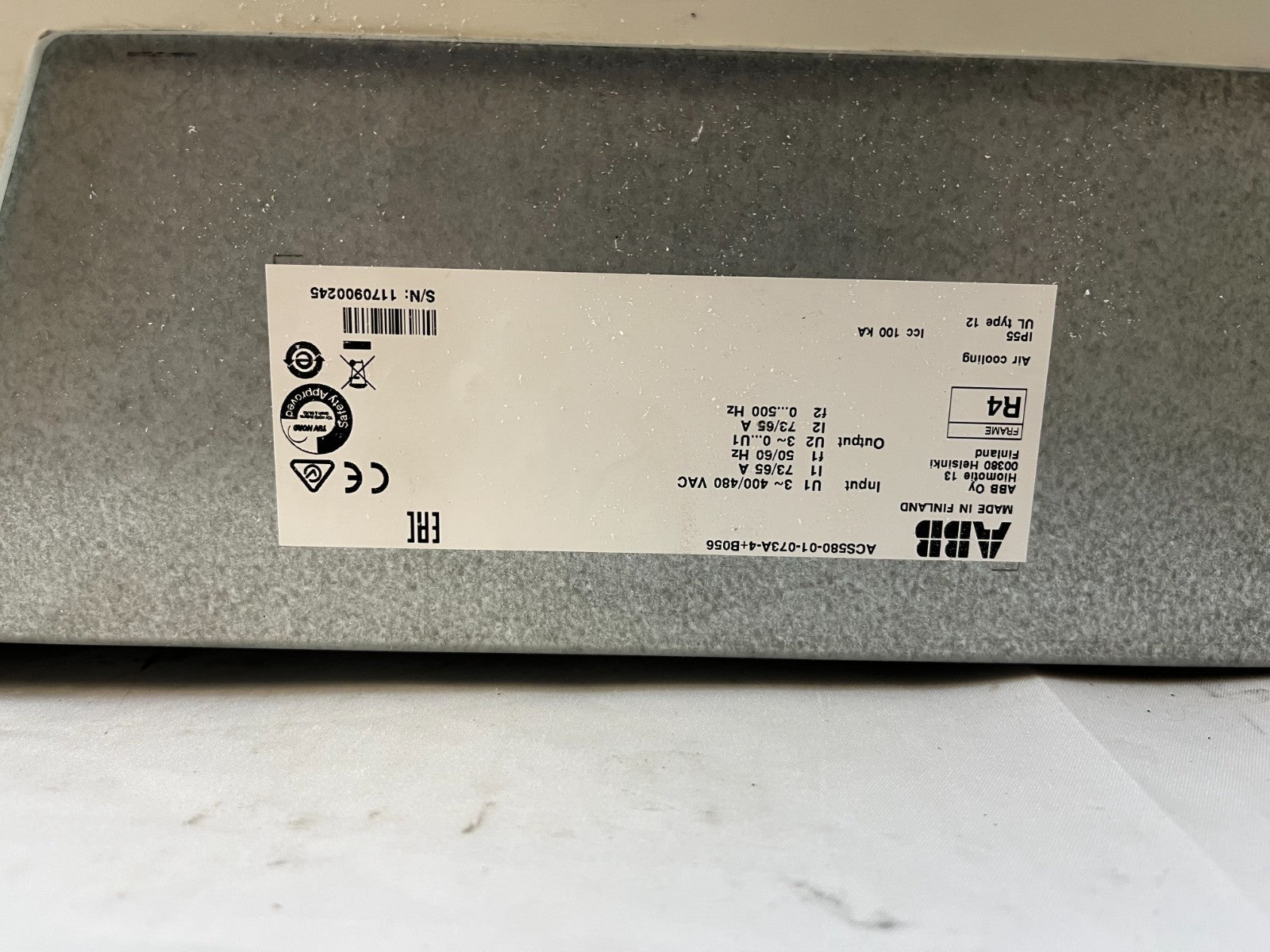 ABB ACS580-01-073A-4+B056 VFD 400/480VAC 73/65A IP55 Used Spare Working Unit