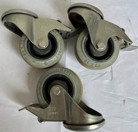 Blickle 80 X 32 Swivel Casters With Brake Set Of 3 Used Germany Spare Units