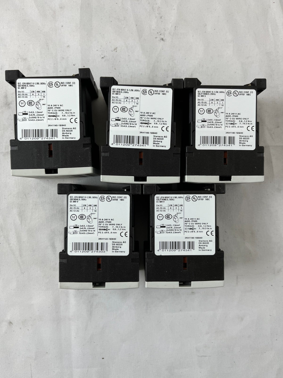 Siemens 3RH1140-1BB40 Contactor Relay 24V DC 4NO Sirius Lot 5pcs Used Spares