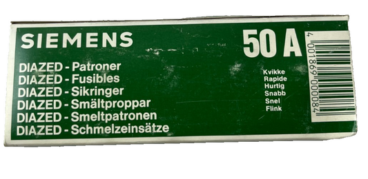 Siemens 5SB3 950‑1 Diazed 50A Quick‑Acting DIII Fuse Links Box Of 5 New Spares