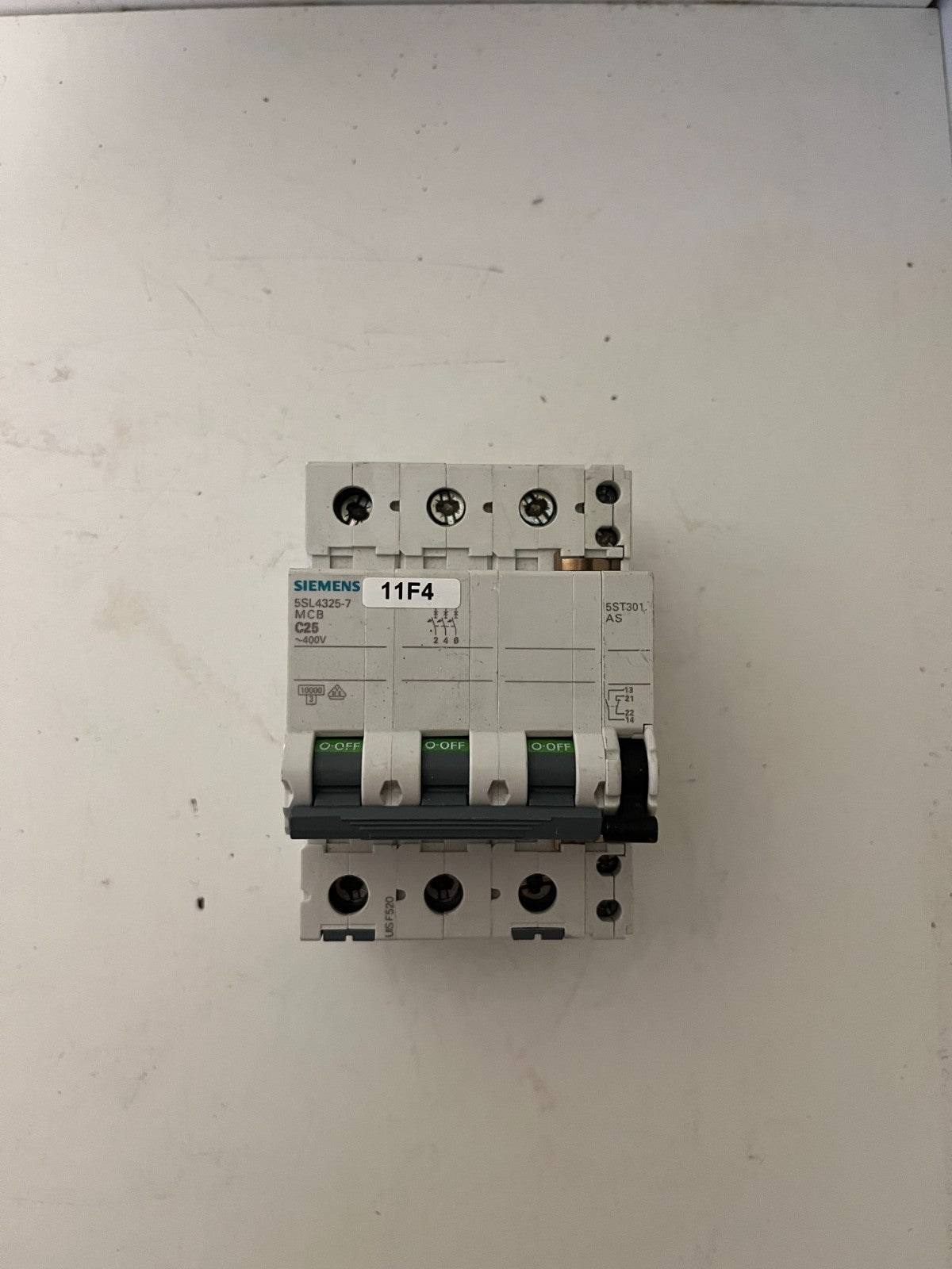 Siemens 5SL4325-7 C25 3-Pole MCB 25A 400V w/ 5ST3010 Aux Switch Used Spare Unit