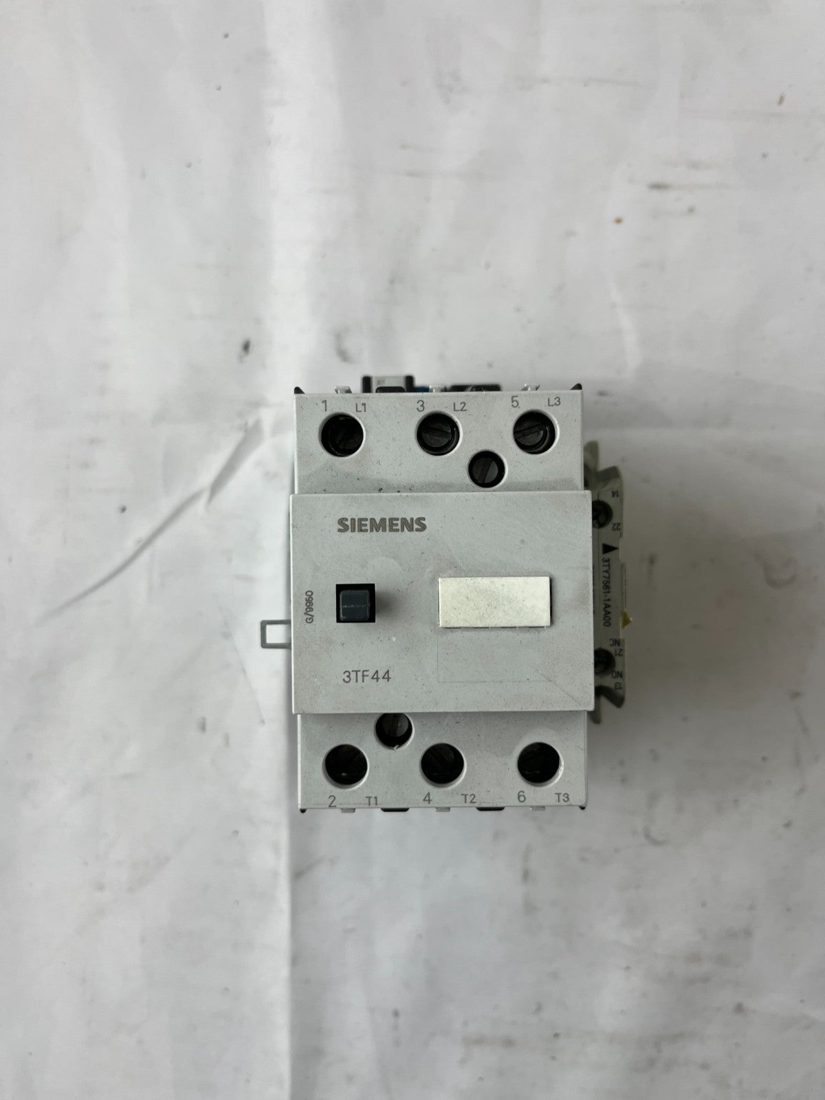 Siemens 3TF44 Contactor 3P w/ 3TY7561-1AA00 Aux Contact Block Used Spare Unit