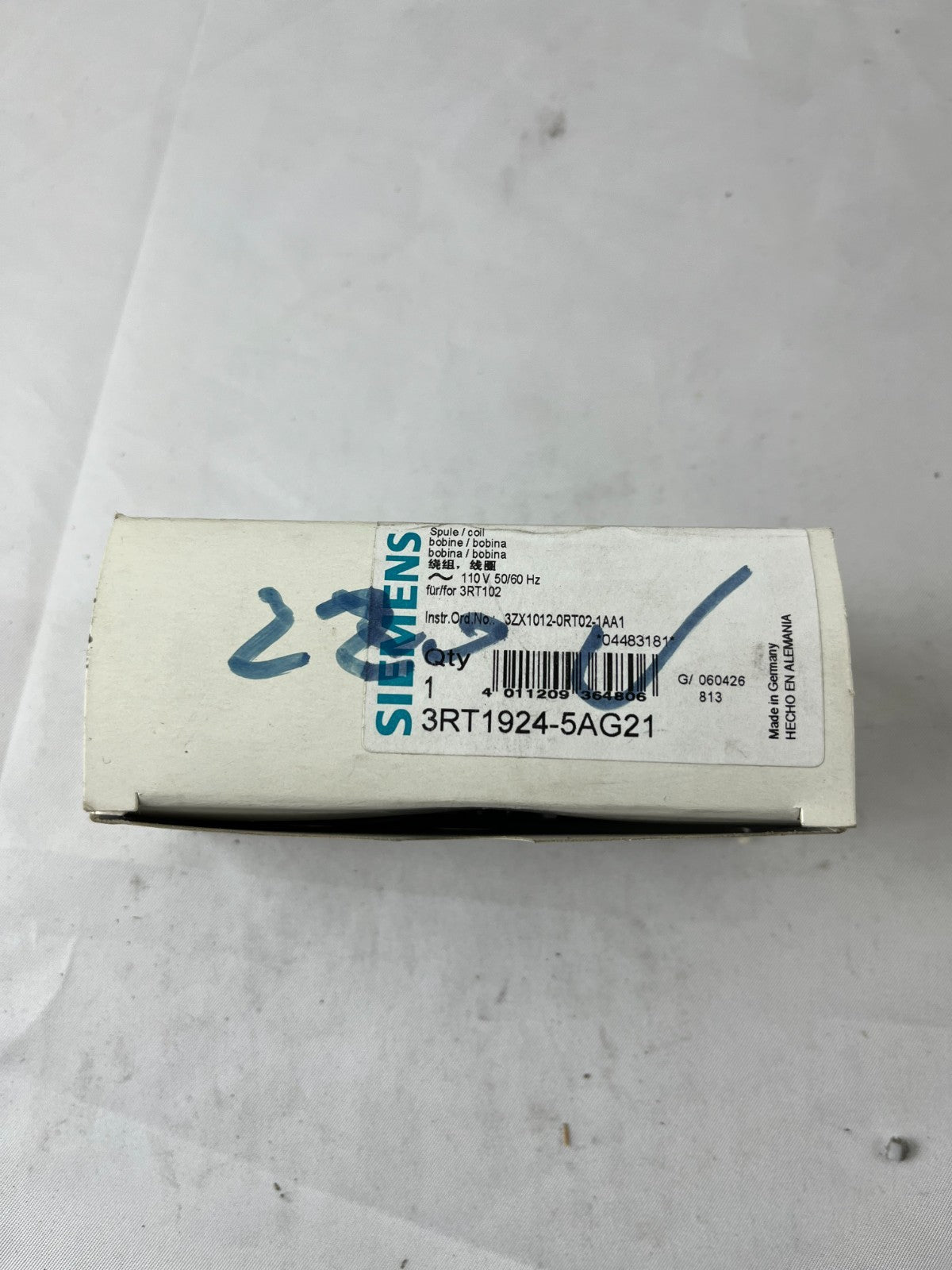 Siemens 3RT1924-5AG21 SIRIUS Magnetic Coil 110 V AC 50/60 Hz for 3RT1023–3RT1026