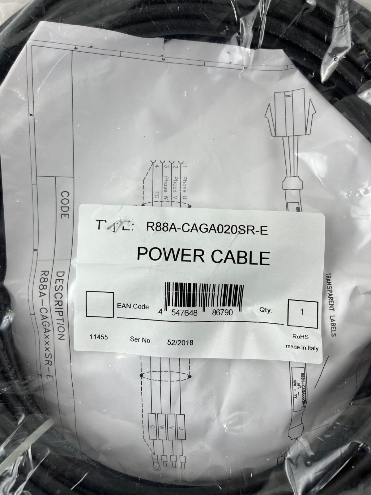 Omron R88A-CAGA020SR-E Power Cable 20m for G-Series / SmartStep 2 Servo Motors