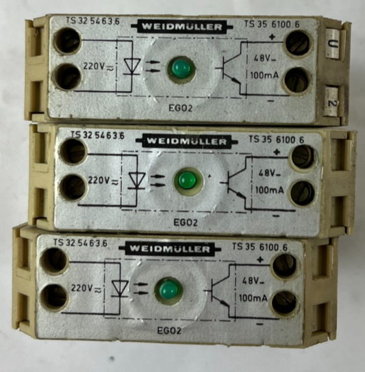 3x Weidmüller EGO2 TS32/TS35 Interface Optocoupler Module 220V AC to 48V 100mA