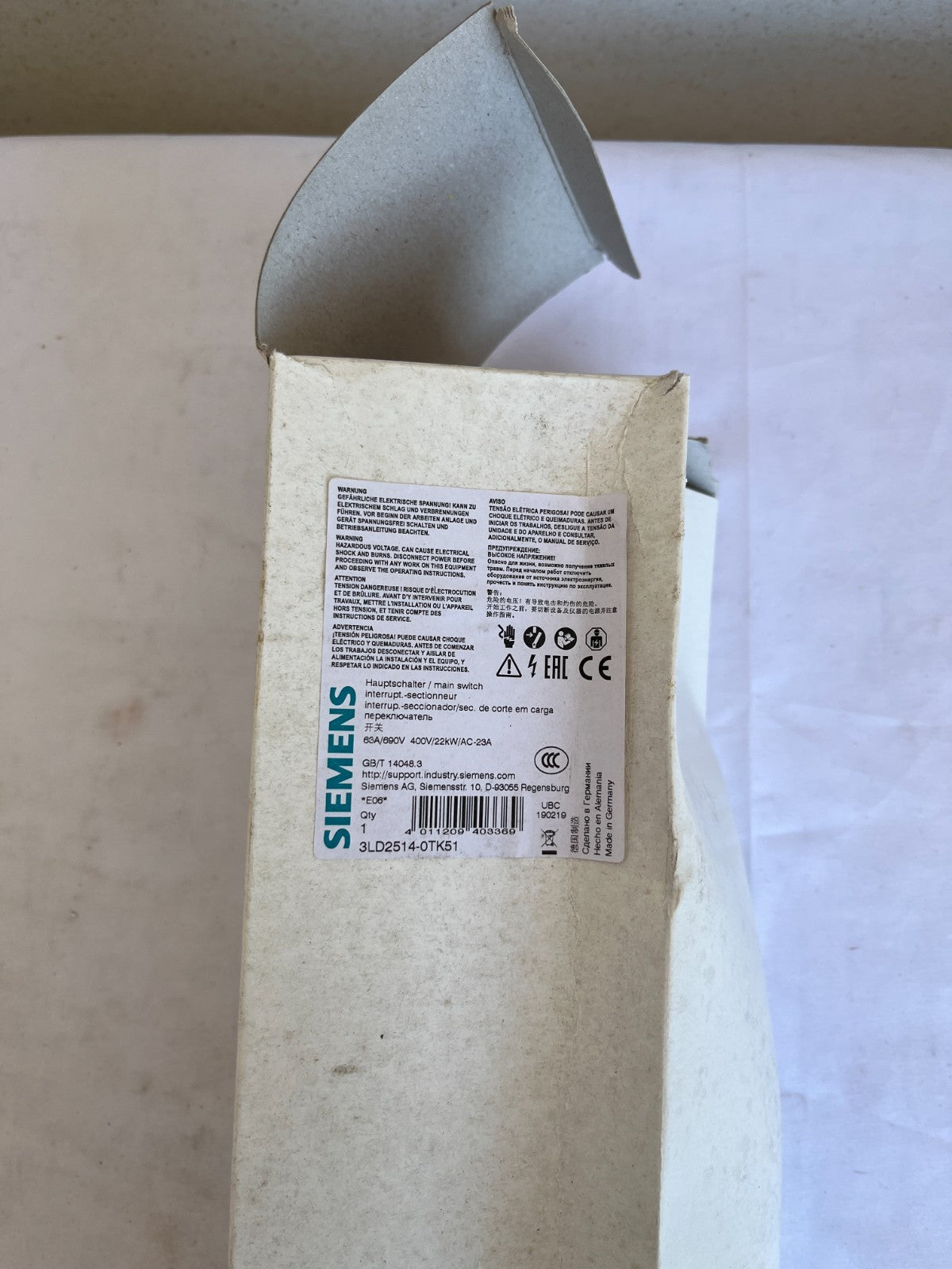 Siemens 3LD2514-0TK51 Main Switch 63A 690V 22kW New - Damaged Box - Spare Unit