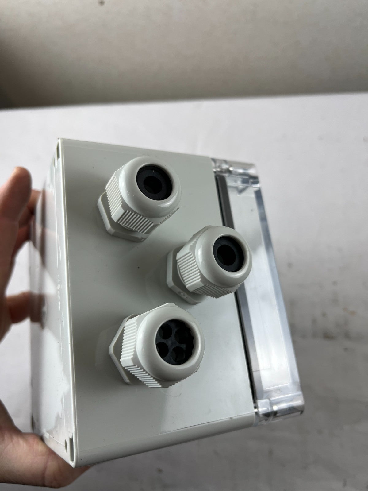 Industrial Junction Box 110x90mm Clear Lid 3x Cable Glands Used Spare Unit