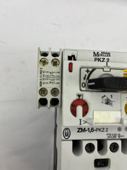 Moeller PKZ2 Motor Protection Breaker ZM-1,6-PKZ2 S-PKZ2 1-1.6A 10A 600VAC Used