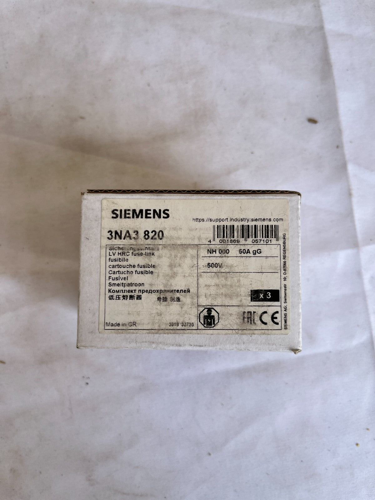 Siemens 3NA3 820 NH000 Fuse Link 50A gG 500V New 3 Pcs Spare Parts