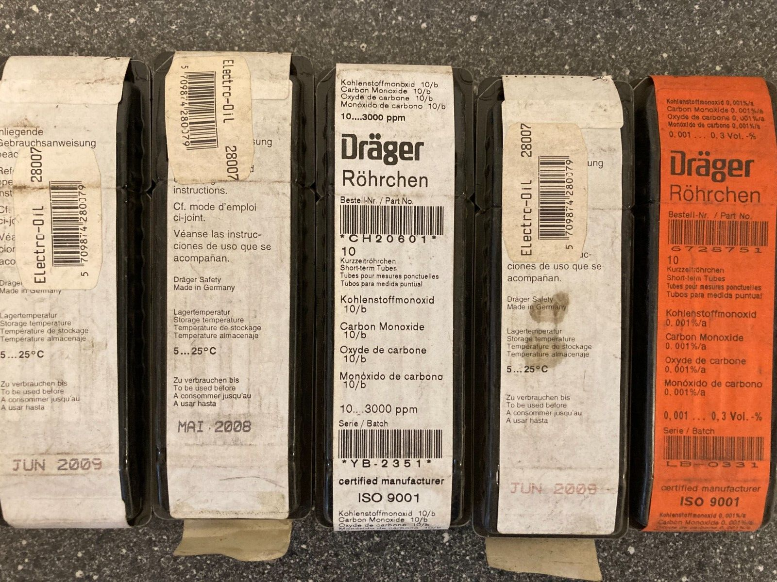 Lot of 5 x 10 Dräger Carbon Monoxide test tubes - Never used, but ALL EXPIRED!