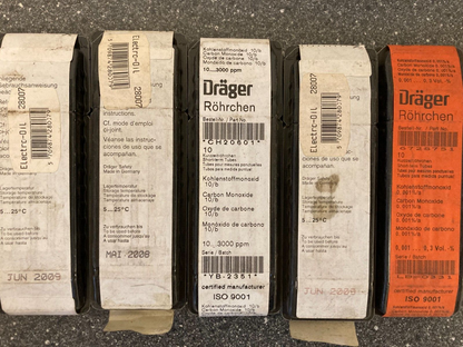 Lot of 5 x 10 Dräger Carbon Monoxide test tubes - Never used, but ALL EXPIRED!