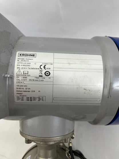 Krohne OPTIFLUX 5300 DN50 Electromagnetic Flowmeter CER Pt IP66 Hardly Used 2018