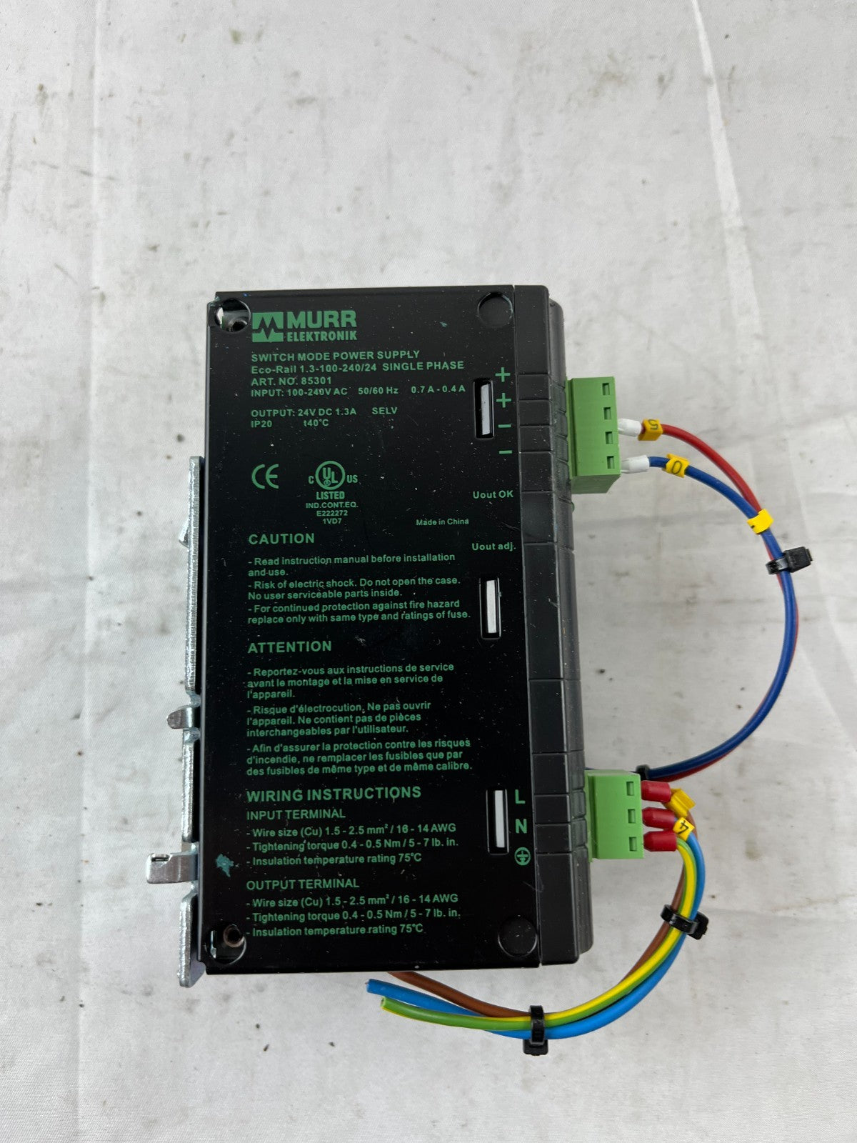 Murrelektronik Eco-Rail 1.3-100-240/24 Switch Mode Power Supply 24VDC 1.3A Used