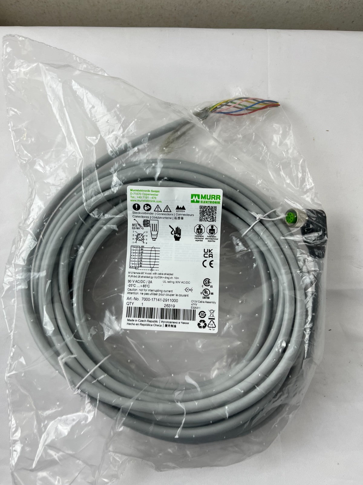 Murr Elektronik 7000-17141-2911000 M12 8-Pin Female 90° Shielded Cable 10m PUR
