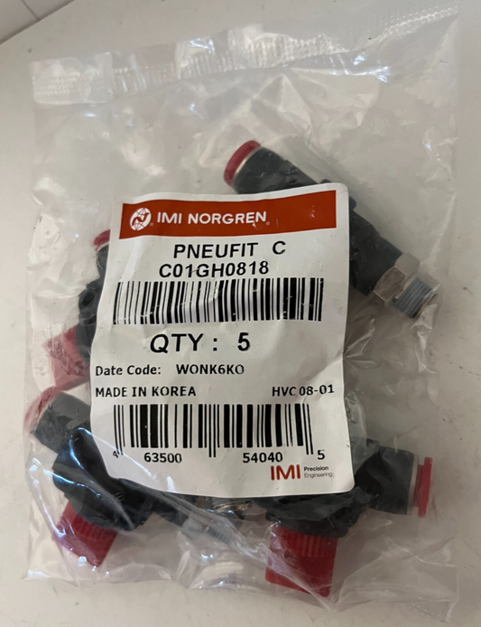 IMI Norgren Pneufit C Push-In Fittings C01GH0818 5-Pack New - Never Used
