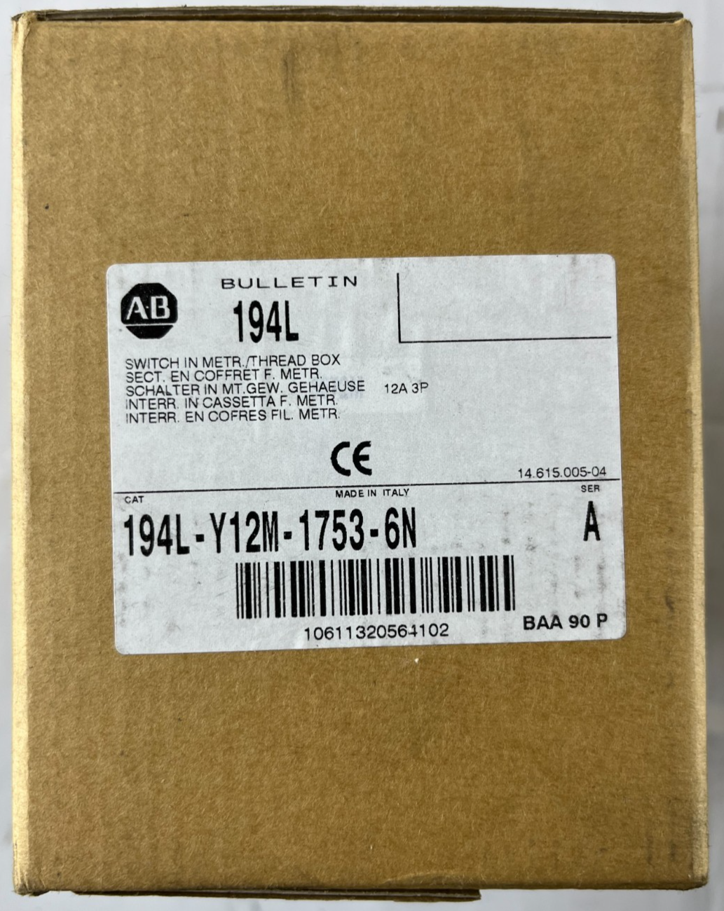 Allen Bradley 194L-Y12M-1753-6N Load Switch 12A 3-Pole IP66 w/ Enclosure NEW