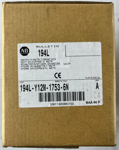 Allen Bradley 194L-Y12M-1753-6N Load Switch 12A 3-Pole IP66 w/ Enclosure NEW