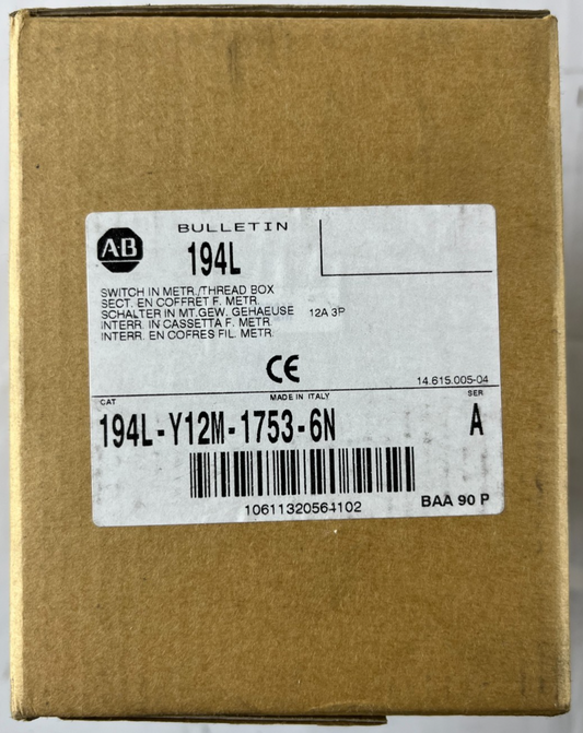 Allen Bradley 194L-Y12M-1753-6N Load Switch 12A 3-Pole IP66 w/ Enclosure NEW
