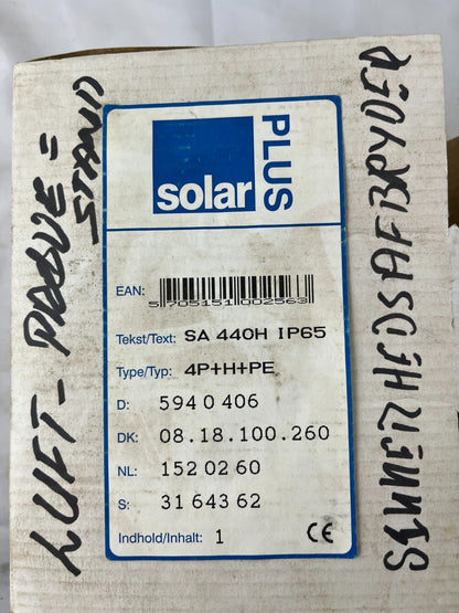 Solar Plus SA 440H IP65 4P+H+PE Safety Isolator Switch 40 A New Spare Unit