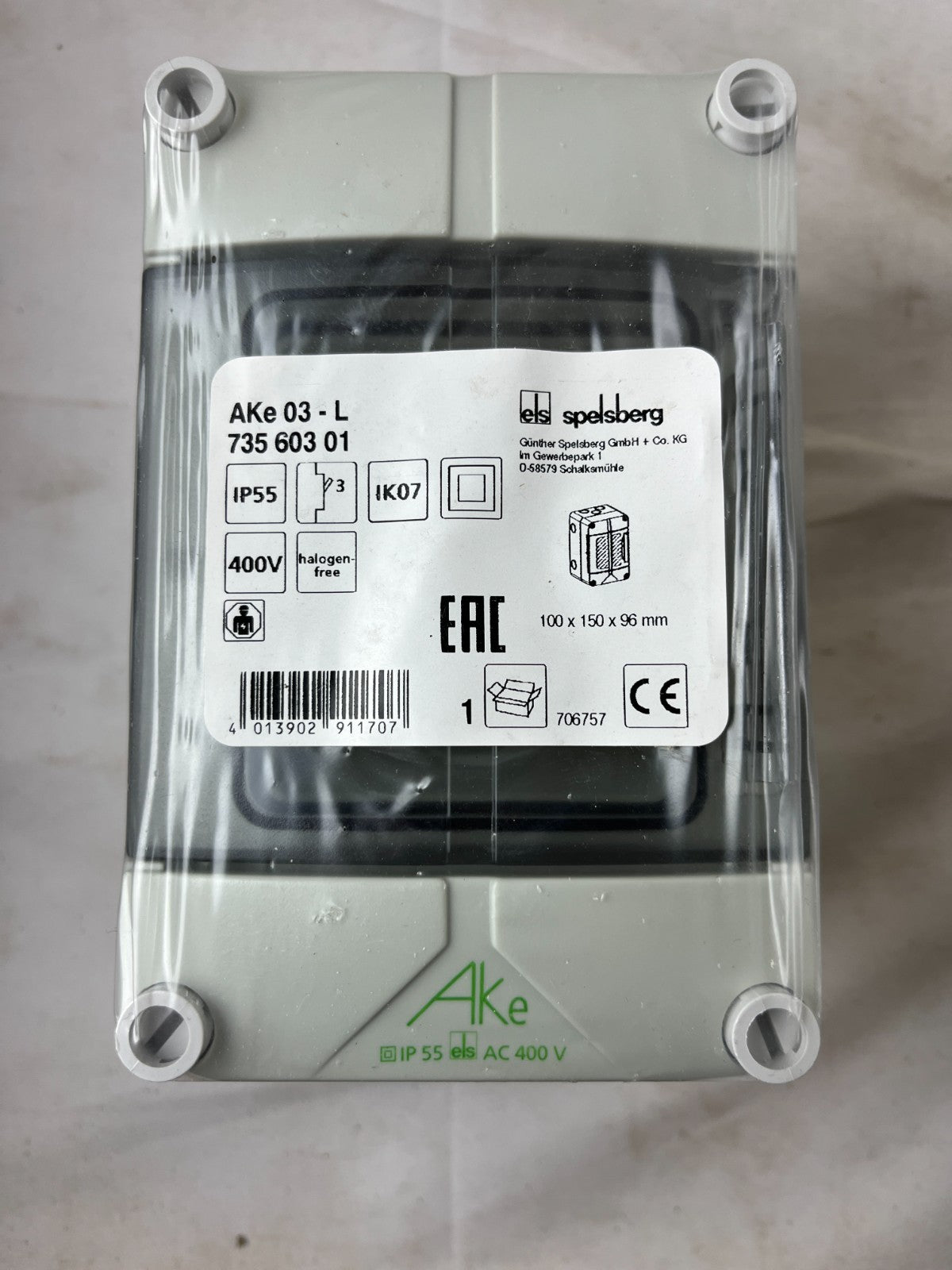Spelsberg AKe 03-L 73560301 IP55 3 Module Enclosure 400V New in Box