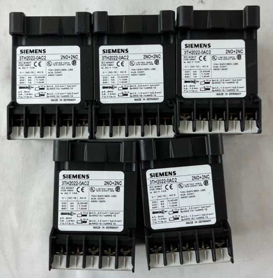 Siemens 3TH2022-0AC2 Contactor Relay 2NO+2NC Lot 5pcs Used Spare Units