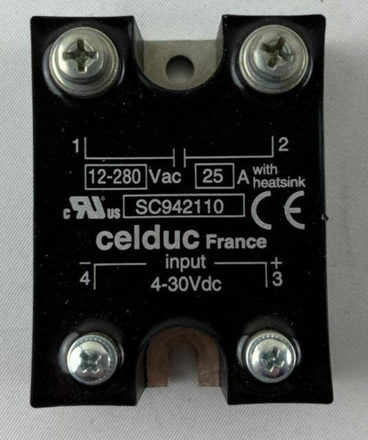 Celduc SC942110 Solid State Relay 25A 12–280VAC 4–30VDC Control Panel Mount