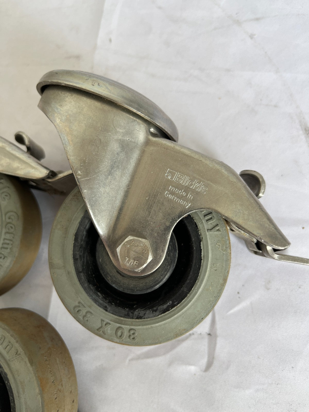 Blickle 80 X 32 Swivel Casters With Brake Set Of 3 Used Germany Spare Units