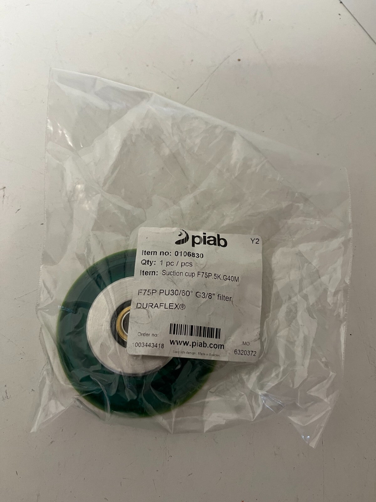 Piab Suction Cup F75P.5K.G40M G3/8" Filter DURAFLEX New - Never Used