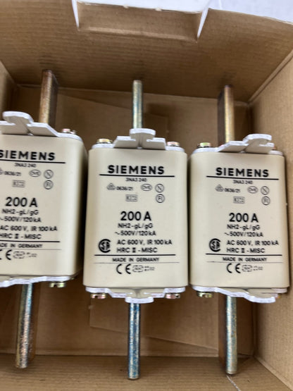 Siemens 3NA3 240 NH2 200A 500V gG LV HRC Fuse Links Box of 3 New Spare
