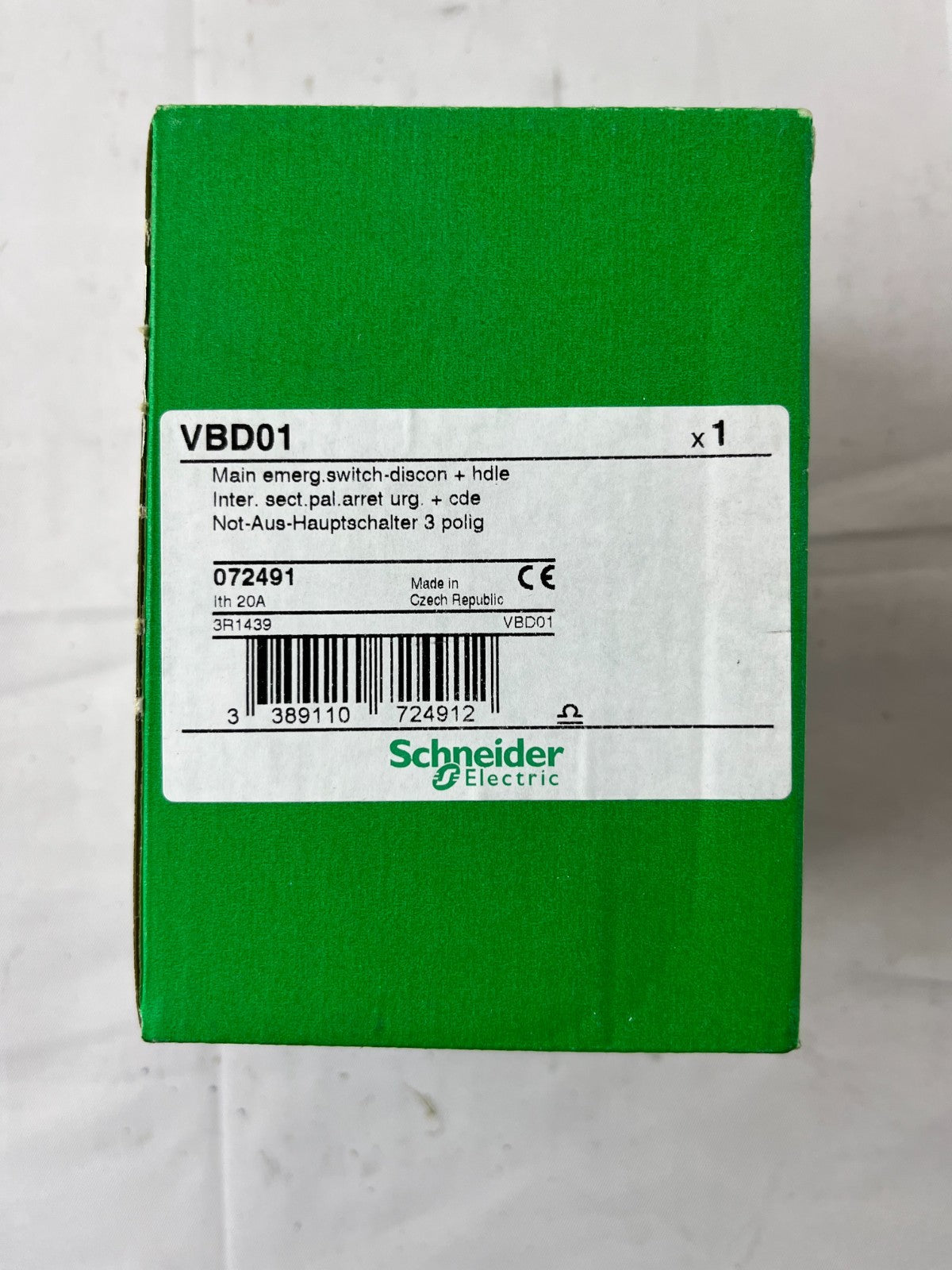 Schneider Electric VBD01 TeSys Vario 3‑Pole 20A Emergency Main Switch New