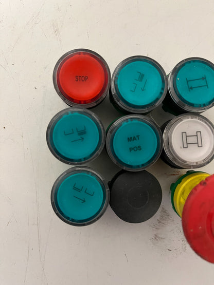 Lot of 9 Industrial Push Buttons & Emergency Stop - Schneider Electric & Others