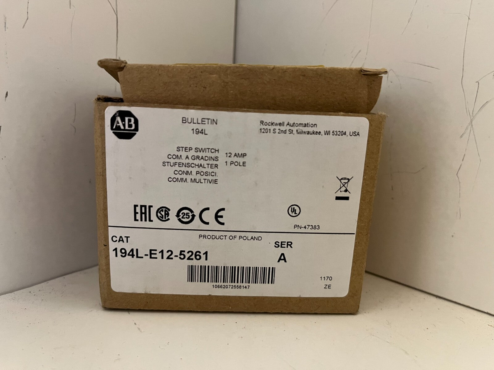 NEW Allen Bradley 194L-E12-5261 Step Switch 12A 1-Pole 194L-E12-5261 - New