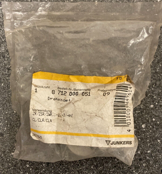 Junkers Bosch Boiler Rotary Knob PN: 8712000051 - NOS ZR/ZSR/ZWR CL/CLR/CLN